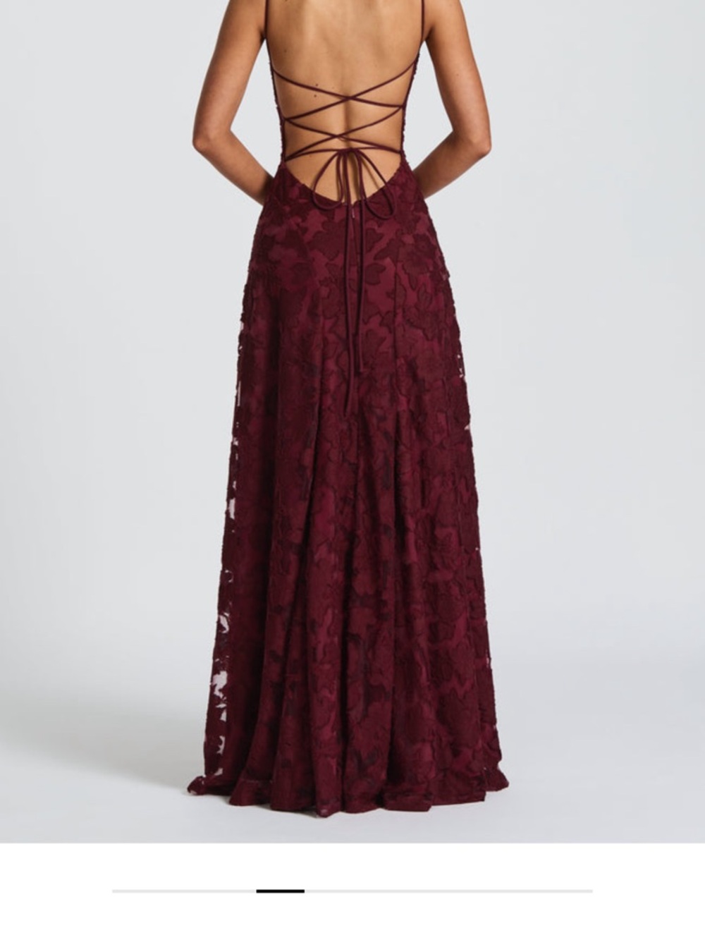 Sleeveless Burgundy Lace Maxi Dress with Spaghetti Straps - Picture 3 of 11